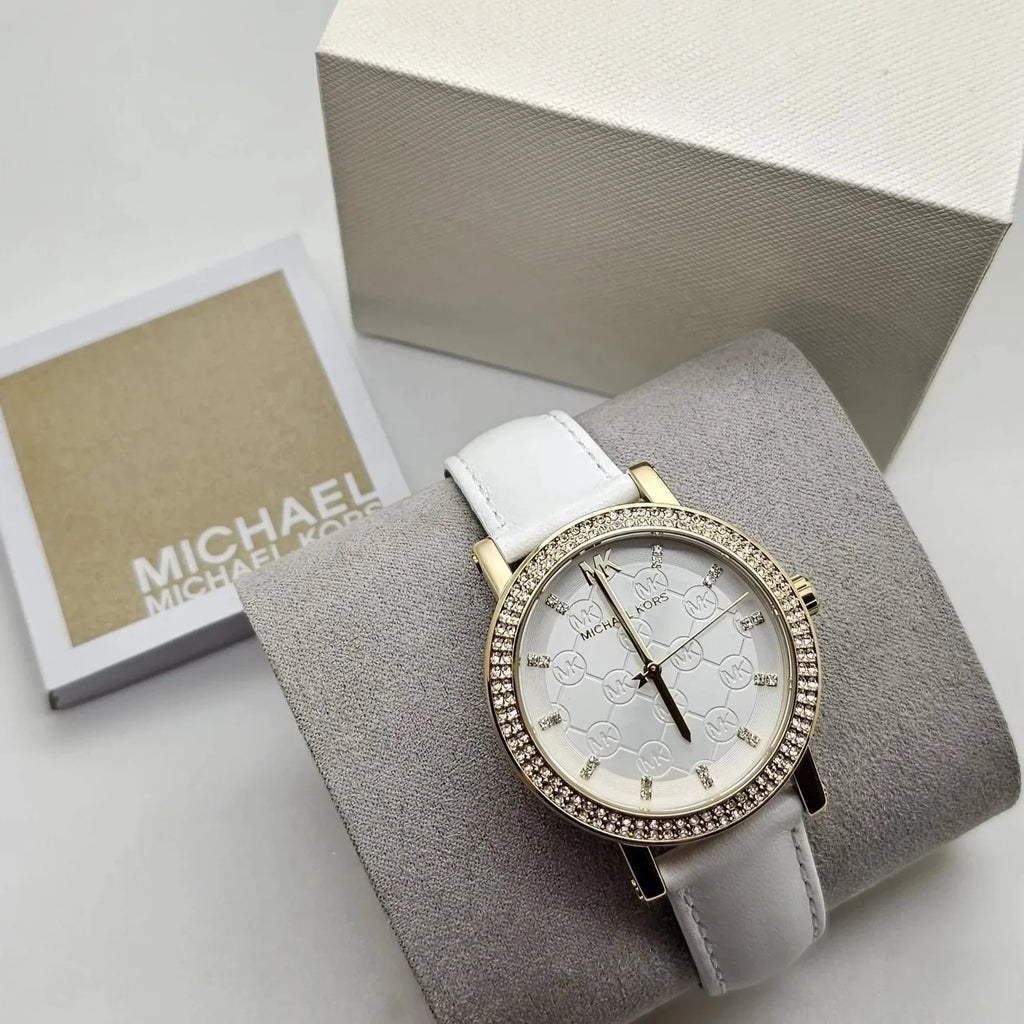 Michael Kors Corey Three Hand White Dial White Leather Strap Watch For Women - MK2985 Buy Now By Michael Kors