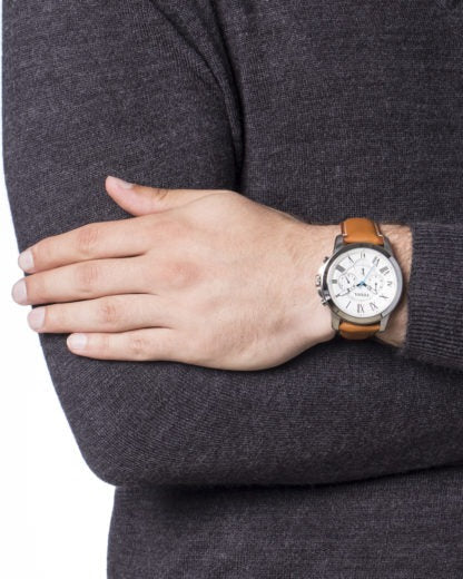 Fossil Grant Chronograph White Dial Brown Leather Strap Watch for Men - FS5060 Buy Now By Fossil