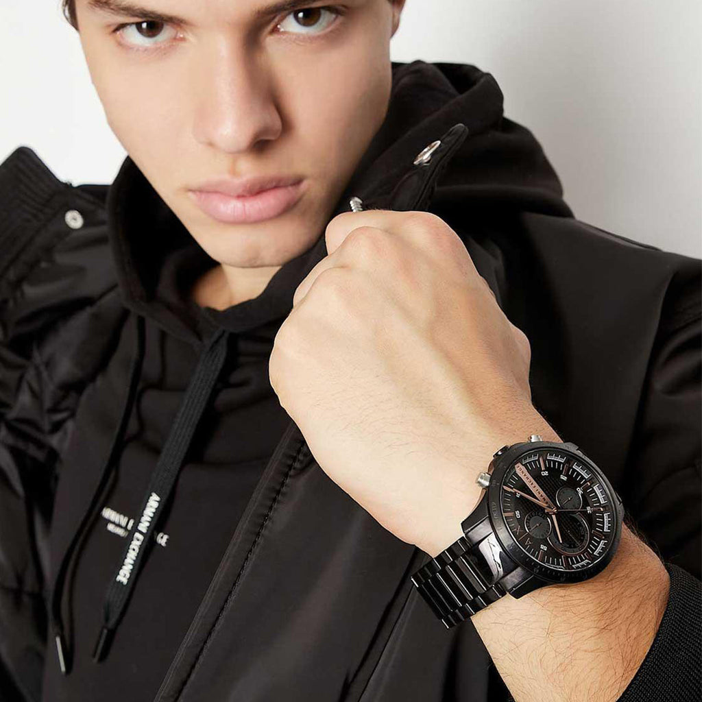 Armani Exchange Chronograph Black Dial Black Steel Strap Watch For Men - AX2429 Buy Now By Armani Exchange