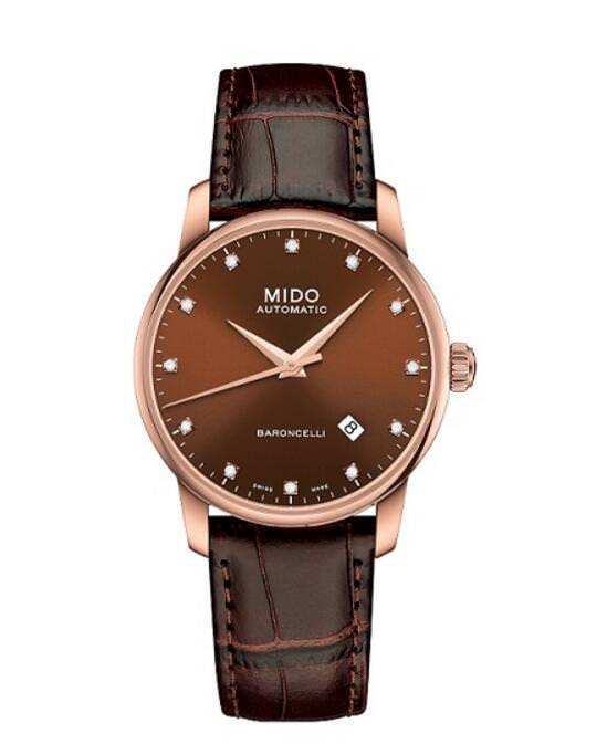 Mido Baroncelli III Automatic Diamonds Brown Dial Brown Leather Strap Watch For Women - M7600.3.64.8 Buy Now By Mido