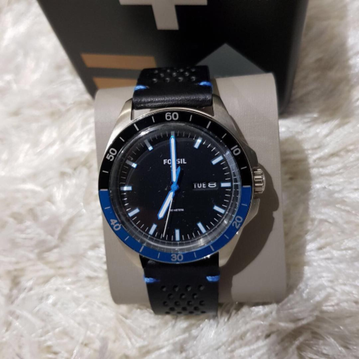 Fossil Sport 54 Day Date Black Dial Black Leather Strap Watch for Men - FS5321 Buy Now By Fossil