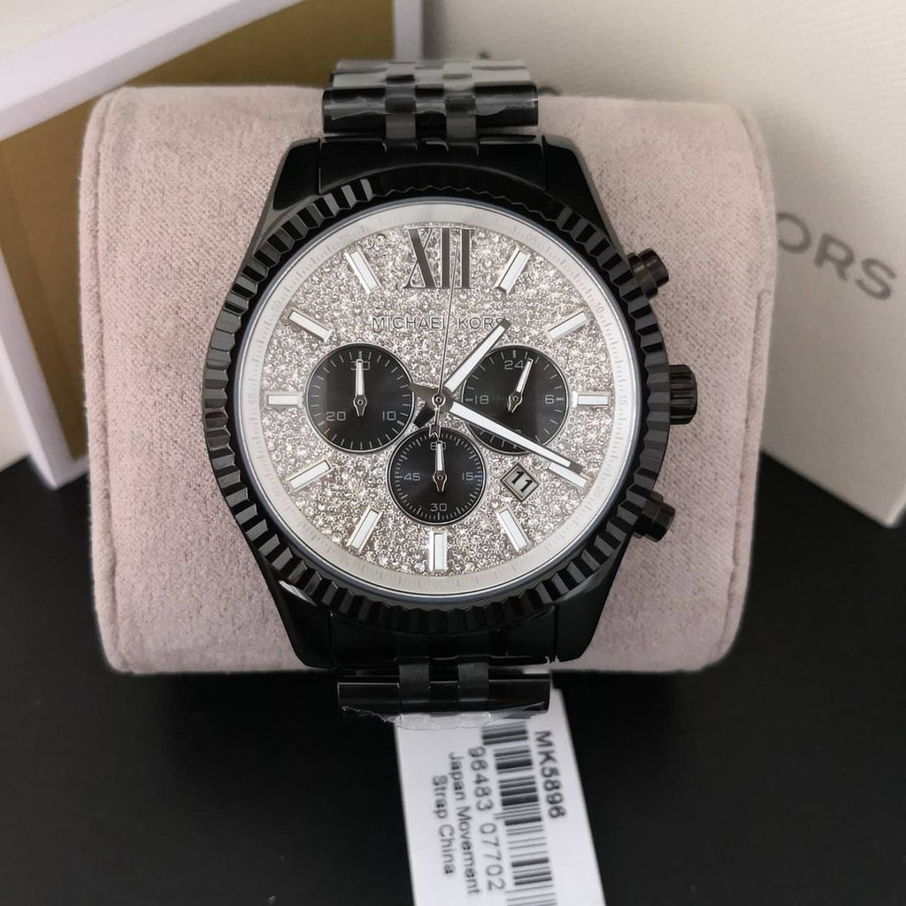 Michael Kors Lexington Chronograph Crystals Silver Dial Black Steel Strap Watch for Men - MK8605 Buy Now By Michael Kors