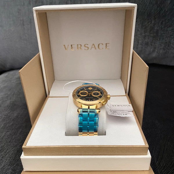 Versace Aion Chronograph Black Dial Gold Steel Strap Watch For Men - VE1D01721 Buy Now By Versace