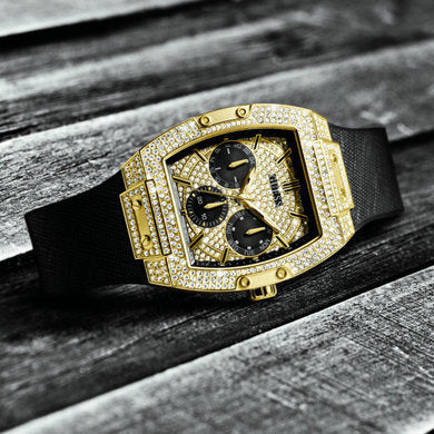 Guess Raven Diamonds Champagne Dial Black Rubber Strap Watch For Women - GW0105L2 Buy Now By Guess