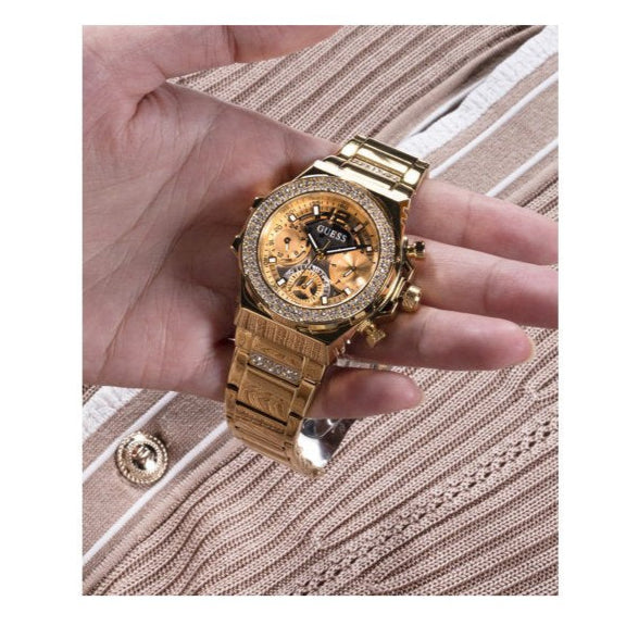 Guess Fusion Chronograph Gold Dial Gold Steel Strap Watch for Women - GW0552L2 Buy Now By Guess