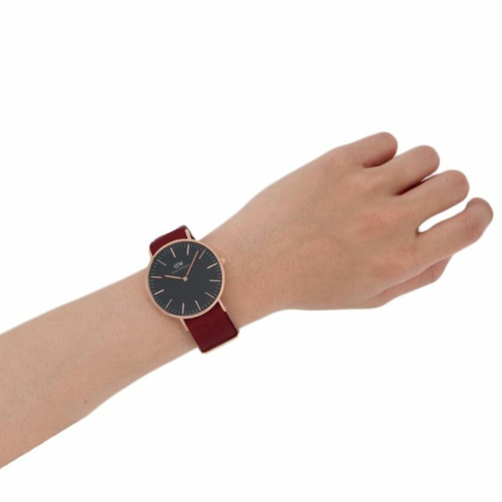 Daniel Wellington Classic Roselyn Black Dial Maroon Nylon Strap Watch For Women - DW00100269 Buy Now By Daniel Wellington