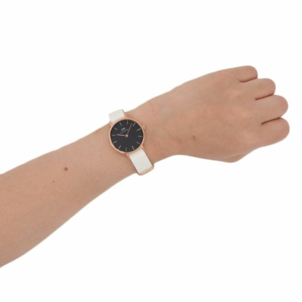 Daniel Wellington Classic Petite Dover Black Dial White NATO Strap Watch For Women - DW00100314 Buy Now By Daniel Wellington