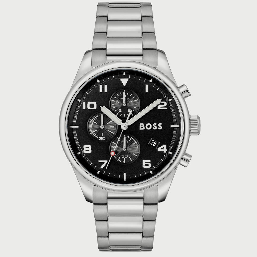 Hugo Boss View Chronograph Black Dial Silver Steel Strap Watch For Men - 1514008 Buy Now By Hugo Boss