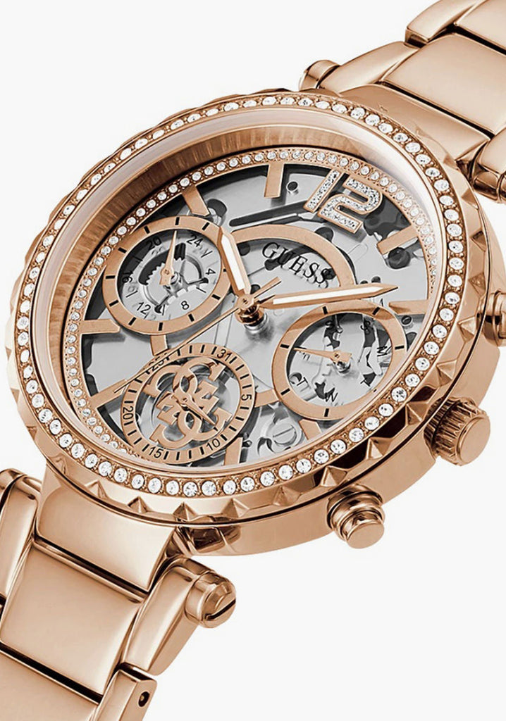 Guess Solstice Diamonds Rose Gold Dial Rose Gold Steel Strap Watch for Women - GW0403L3 Buy Now By Guess