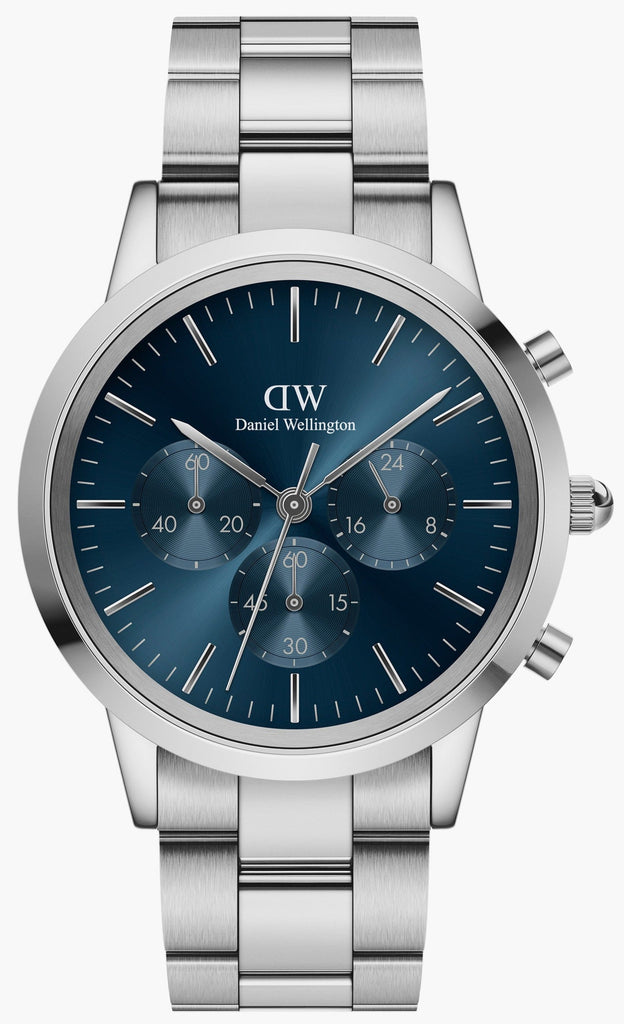 Daniel Wellington Iconic Chronograph Link Blue Dial Silver Steel Strap Watch For Men - DW00100644 Buy Now By Daniel Wellington