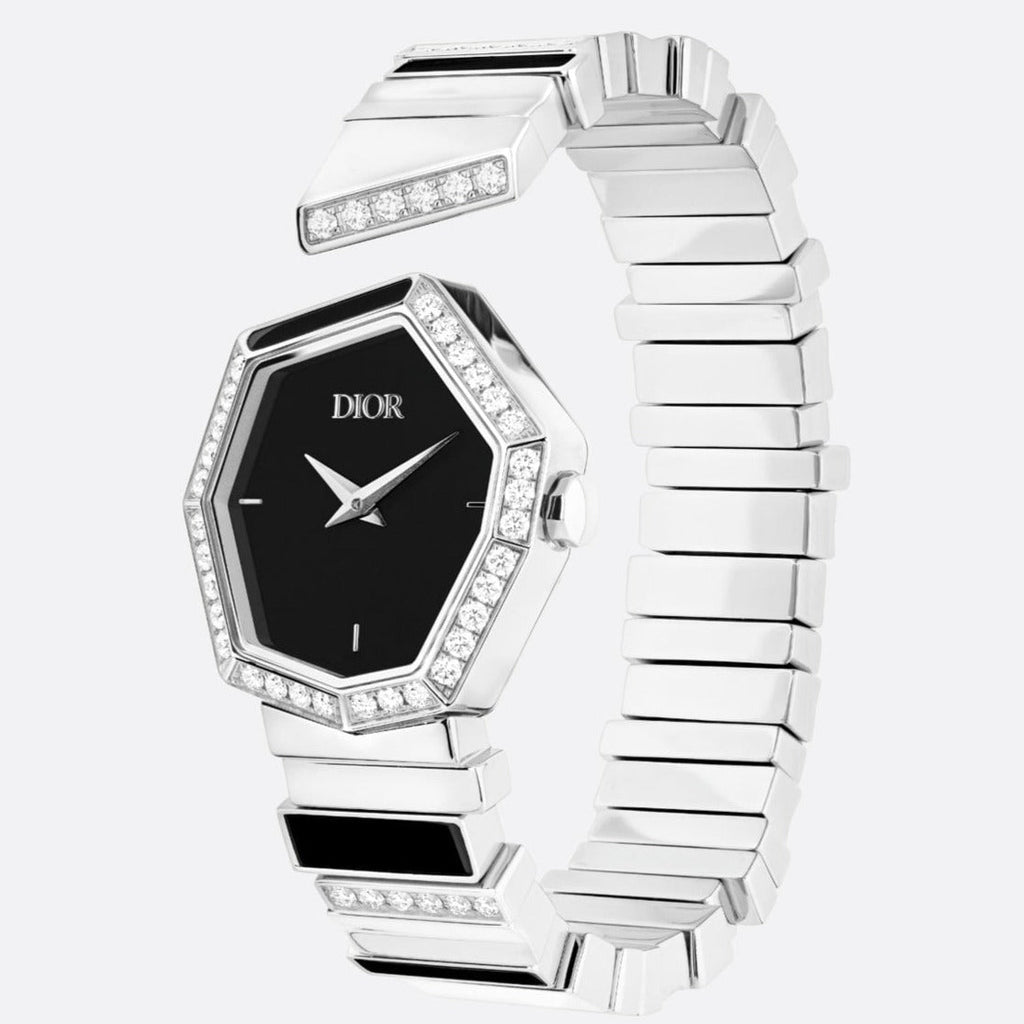 Dior Gem Dior Mother of Pearl Diamonds Black Dial Silver Steel Strap Watch for Women - CD18111X1058 Buy Now By Dior