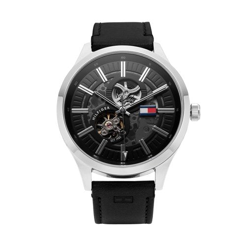 Tommy Hilfiger Spencer Skeleton Black Dial Black Leather Strap Watch for Men - 1791641 Buy Now By Tommy Hilfiger