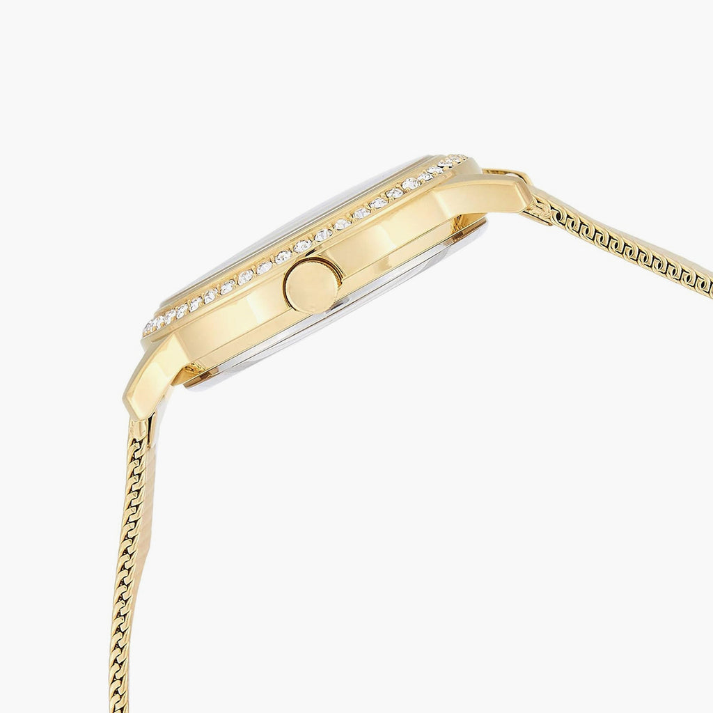 Guess Chelsea Crystals Mother of Pearl White Dial Gold Mesh Bracelet Watch For Women - W0647L7 Buy Now By Guess