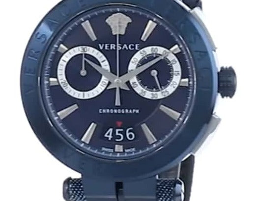 Versace Aion Chronograph Blue Dial Blue Leather Strap Watch for Men - VBR070017 Buy Now By Versace