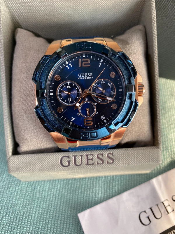 Guess Genesis Quartz Blue Dial Blue Silicone Strap Watch For Men - W1254G3 Buy Now By Guess