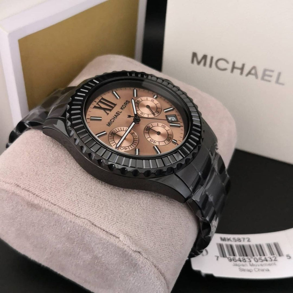 Michael Kors Everest Quartz Rose Gold Dial Black Steel Strap Watch For Women - MK5872 Buy Now By Michael Kors