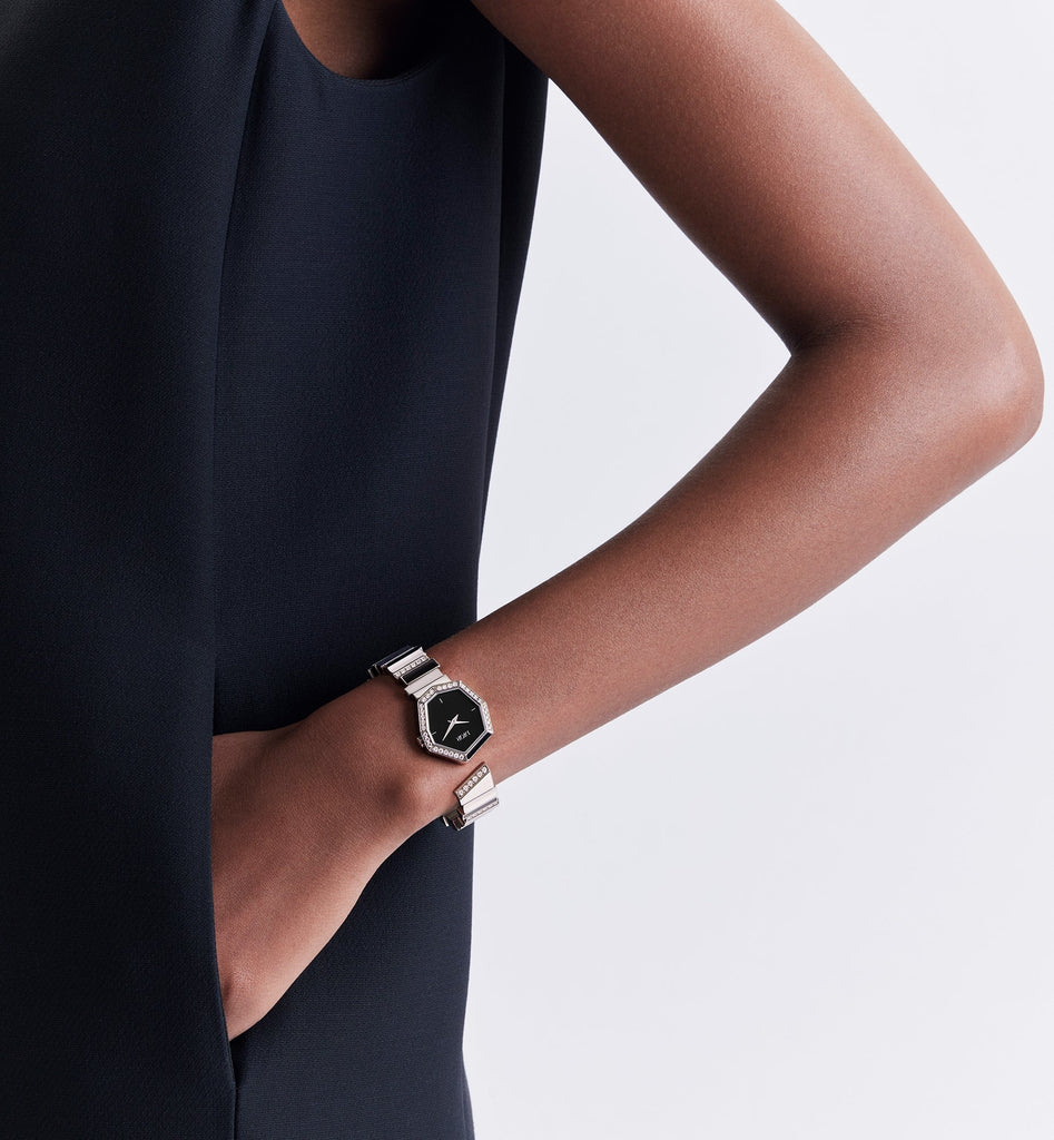 Dior Gem Dior Mother of Pearl Diamonds Black Dial Silver Steel Strap Watch for Women - CD18111X1058 Buy Now By Dior