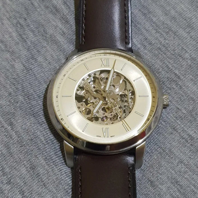Fossil Neutra Automatic Skeleton White Dial Brown Leather Strap Watch for Men - ME3184 Buy Now By Fossil