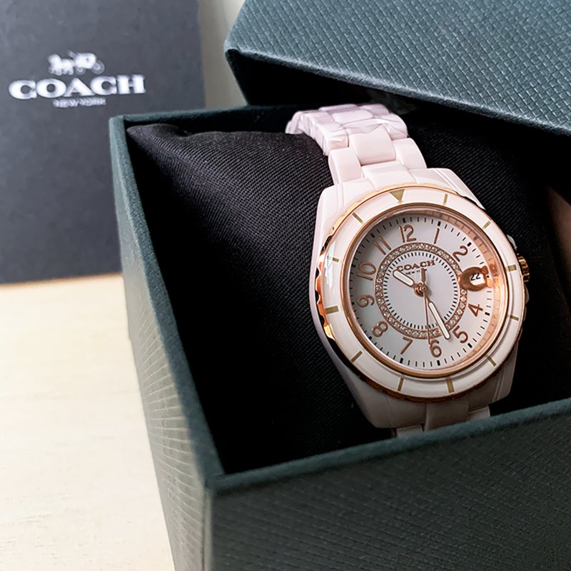 Coach Preston Pink Dial Pink Steel Strap Watch for Women - 14503463