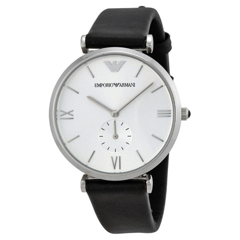 Emporio Armani Retro Analog Quartz Silver Dial Black Leather Strap Watch For Men - AR1674 Buy Now By Emporio Armani