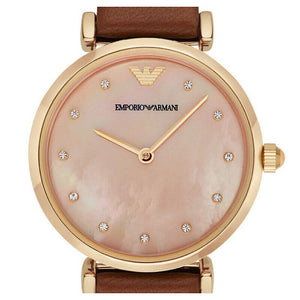 Emporio Armani Gianni T Bar Quartz Pink Mother of Pearl Dial Brown Leather Strap Watch For Women - AR1960 Buy Now By Emporio Armani