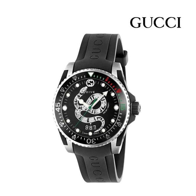 Gucci Dive Quartz Kingsnake Black Dial Black Rubber Strap Watch For Men - YA136217 Buy Now By Gucci