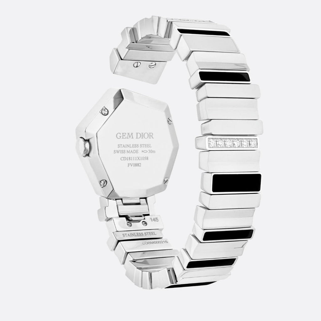 Dior Gem Dior Mother of Pearl Diamonds Black Dial Silver Steel Strap Watch for Women - CD18111X1058 Buy Now By Dior