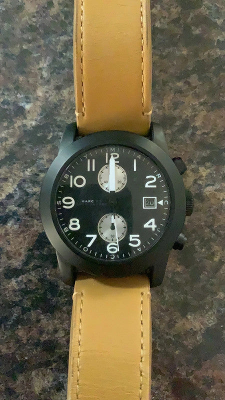 Marc Jacobs Larry Chronograph Black Dial Brown Leather Strap Watch for Men - MBM5053 Buy Now By Marc Jacobs