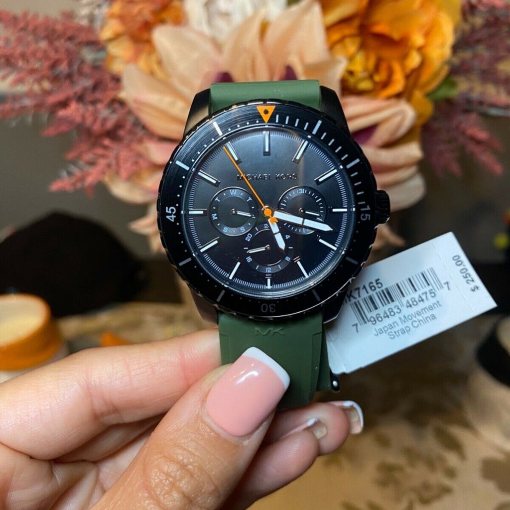 Michael Kors Cunningham Chronograph Black Dial Green Rubber Strap Watch For Men - MK7165 Buy Now By Michael Kors