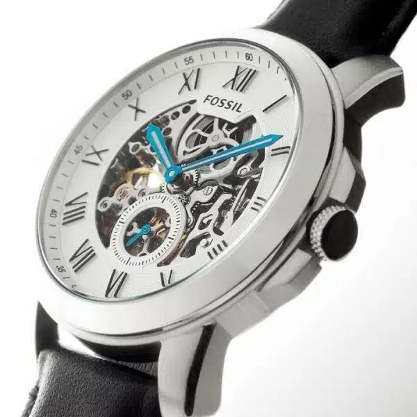 Fossil Grant Skeleton White Dial Black Leather Strap Watch for Men - ME3053 Buy Now By Fossil
