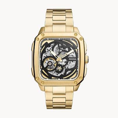 Fossil Inscription Automatic Skeleton Black Dial Gold Steel Strap Watch for Men - BQ2573 Buy Now By Fossil