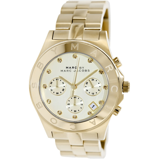 Marc Jacobs Blade Chronograph Gold Dial Gold Steel Strap Watch for Women - MBM3101 Buy Now By Marc Jacobs