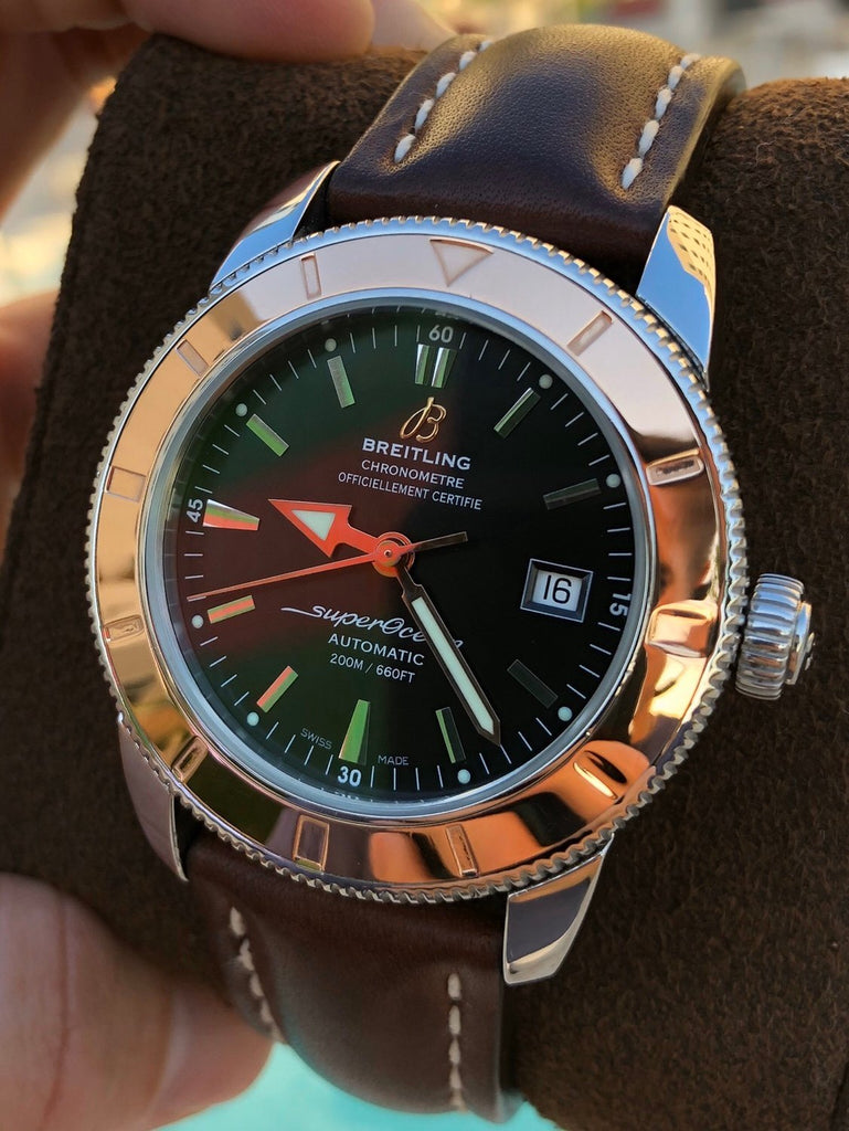 Breitling Superocean Heritage 42mm Rose Gold Chronometer Black Dial Brown Leather Strap Mens Watch - U1732112 Buy Now By Breitling