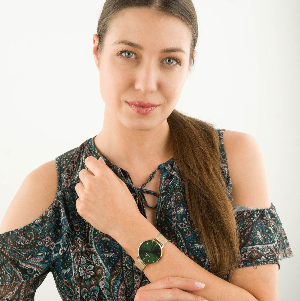 Daniel Wellington Petite Emerald Green Dial Gold Mesh Strap Watch For Women - DW00100481 Buy Now By Daniel Wellington