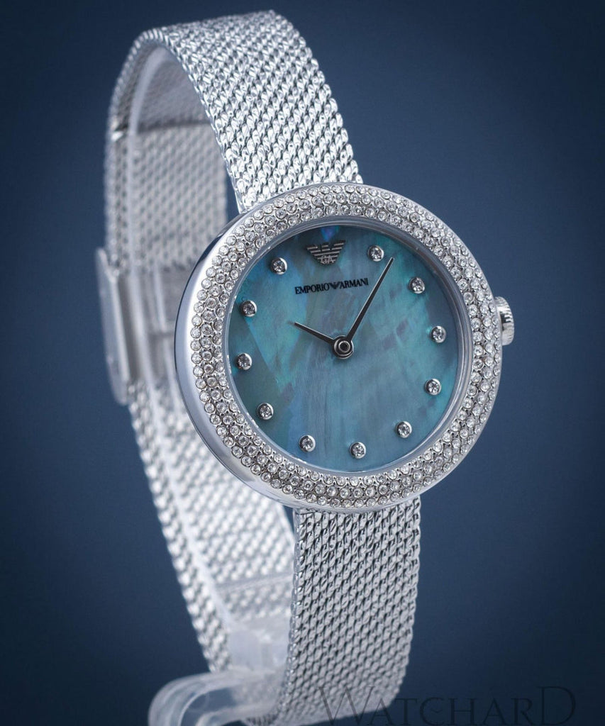 Emporio Armani Rosa Diamonds Mother of Pearl Blue Dial Silver Mesh Bracelet Watch For Women - AR11380 Buy Now By Emporio Armani