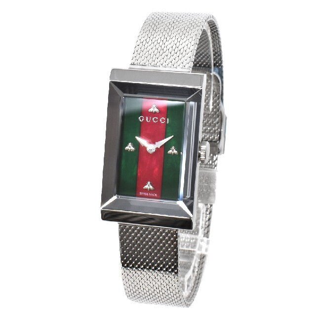 Gucci G Frame Red and Green Dial Silver Mesh Bracelet Watch For Women - YA147401 Buy Now By Gucci