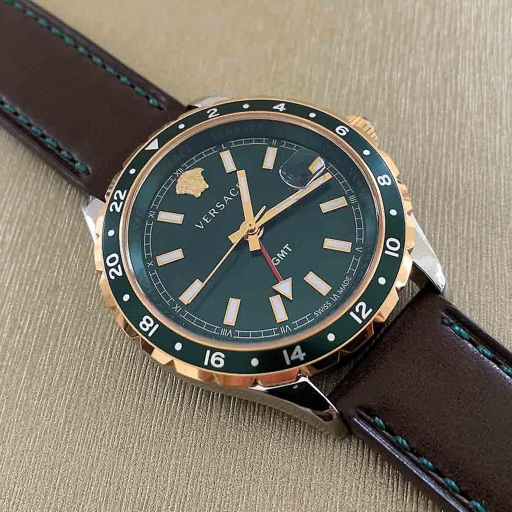 Versace Hellenyium Green Dial Brown Leather Strap Watch for Men - V11090017 Buy Now By Versace