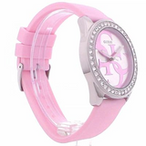 Guess G-Twist Diamonds Silver Dial Pink Rubber Strap Watch for Women - W1240L1 Buy Now By Guess