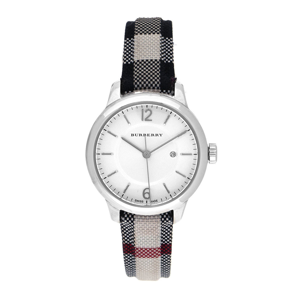 Burberry Classic Stone Silver Dial Horseberry Black Leather Strap Watch for Women - BU10103 Buy Now By Burberry