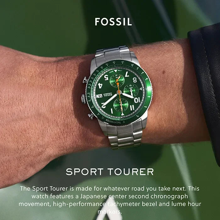 Fossil Sport Tourer Chronograph Green Dial Silver Steel Strap Watch for Men - FS6048 Buy Now By Fossil