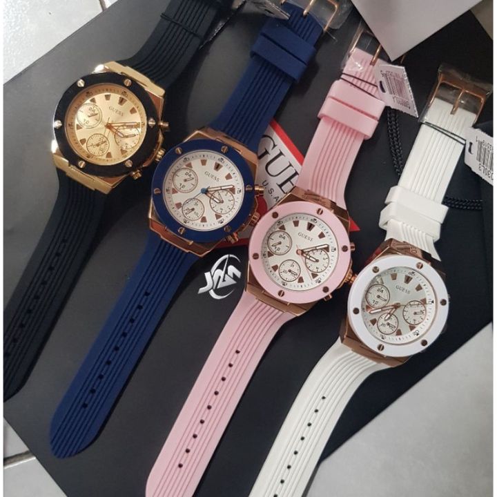 Guess Athena White Dial Pink Rubber Strap Watch For Women - GW0030L4 Buy Now By Guess