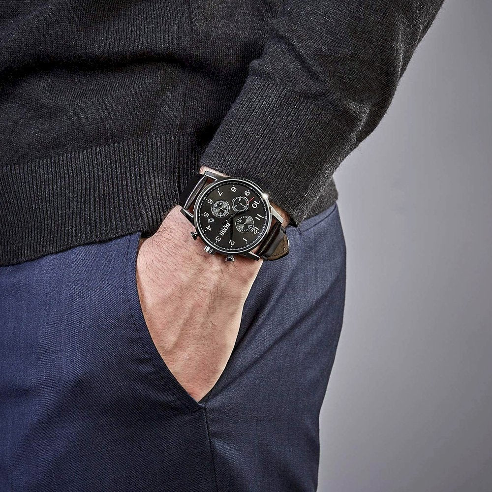 Hugo Boss Grand Prix Black Dial Black Leather Strap Watch for Men - 1513474 Buy Now By Hugo Boss