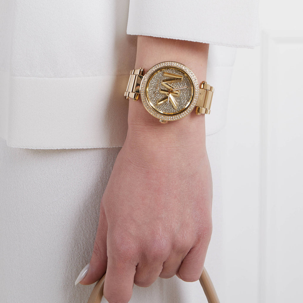 Michael Kors Parker Analog Crystals Gold Dial Gold Steel Strap Watch For Women - MK7283 Buy Now By Michael Kors