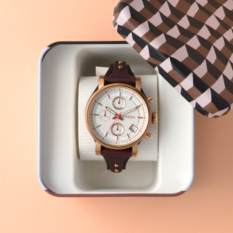 Fossil Boyfriend White Dial Brown Leather Strap Watch for Women - ES3616 Buy Now By Fossil