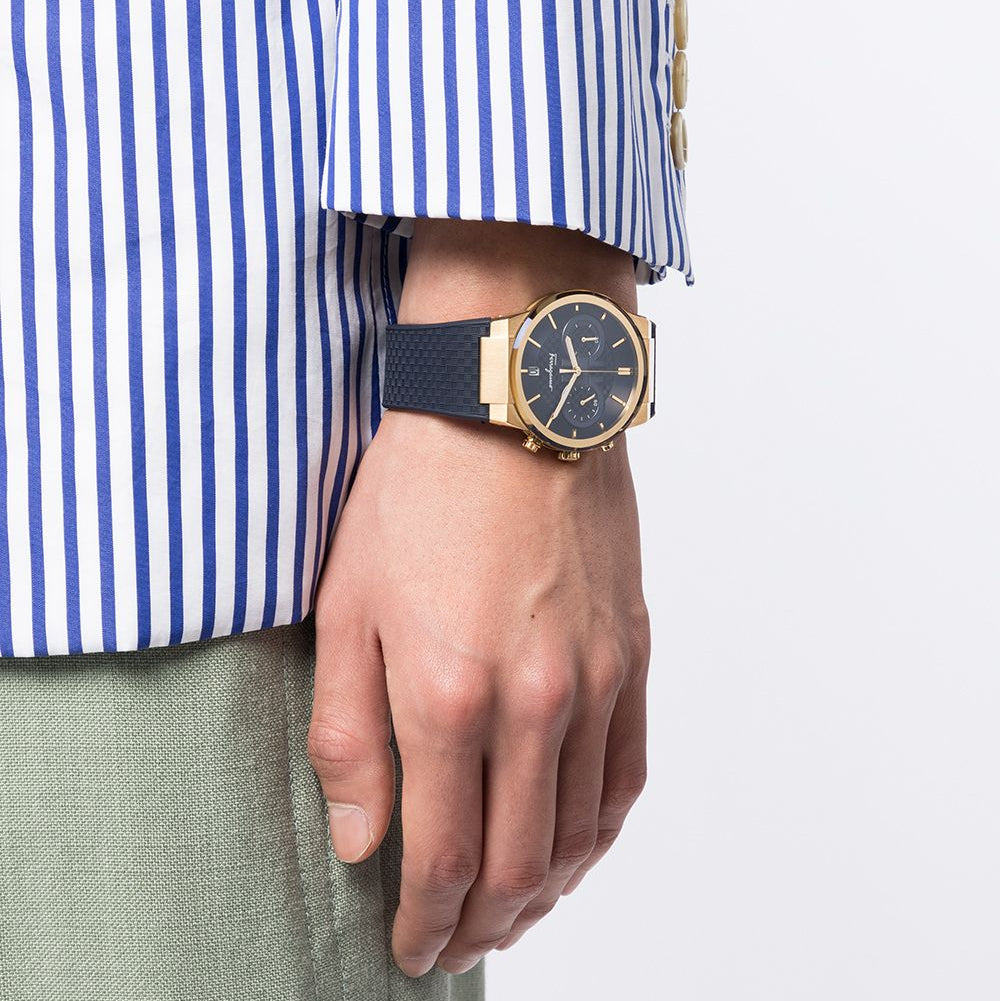 Salvatore Ferragamo Sapphire Chrono Blue Dial Blue Silicone Strap Watch for Men - SFME00221 Buy Now By Salvatore Ferragamo