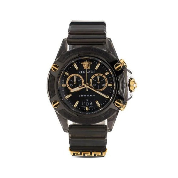 Versace Icon Active Chronograph Black Dial Black Steel Strap Watch for Men - VEZ700421 Buy Now By Versace