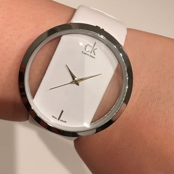 Calvin Klein Glam Transparent Dial White Leather Strap Watch for Women - K9423101 Buy Now By Calvin Klein