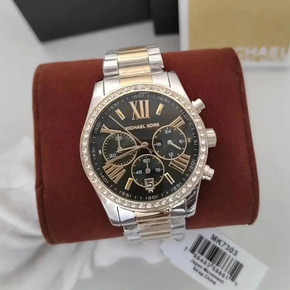 Michael Kors Lexington Chronograph Green Dial Two Tone Steel Strap Watch For Women - MK7303 Buy Now By Michael Kors