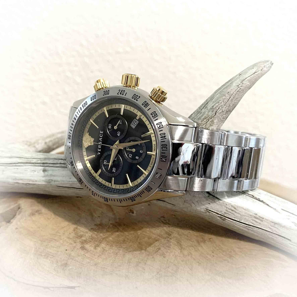 Versace Classic Chronograph Quartz Black Dial Silver Steel Strap Watch For Men - VEV700419 Buy Now By Versace