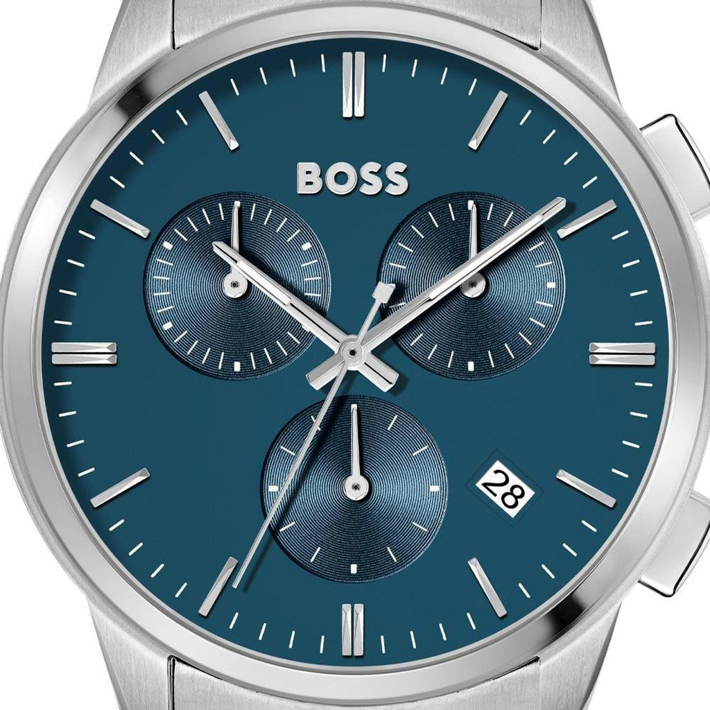 Hugo Boss Dapper Chronograph Blue Dial Silver Steel Strap Watch For Men - 1513927 Buy Now By Hugo Boss
